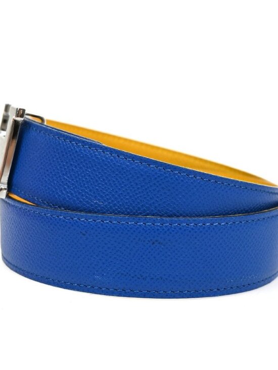 HERMES H Logo Constance Reversible Buckle Belt Leather #80 SHW Blue YW 82KC662 main image 6